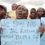 Breaking: Women demonstrate against the armed Okuama youngsters' return.