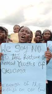 Breaking: Women demonstrate against the armed Okuama youngsters’ return.